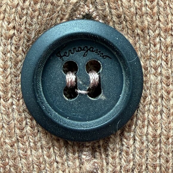 FERRAGAMO Camel Cashmere Cardigan V-Neck Sweater M/L - Picture 12 of 12